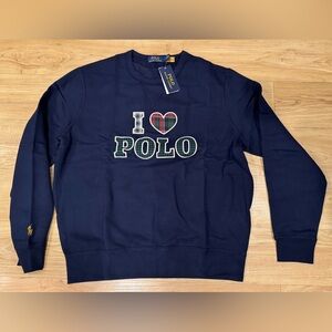 Polo Ralph Lauren Men’s Stitched I Heart Polo RL Fleece Sweatshirt Blue NWT L
